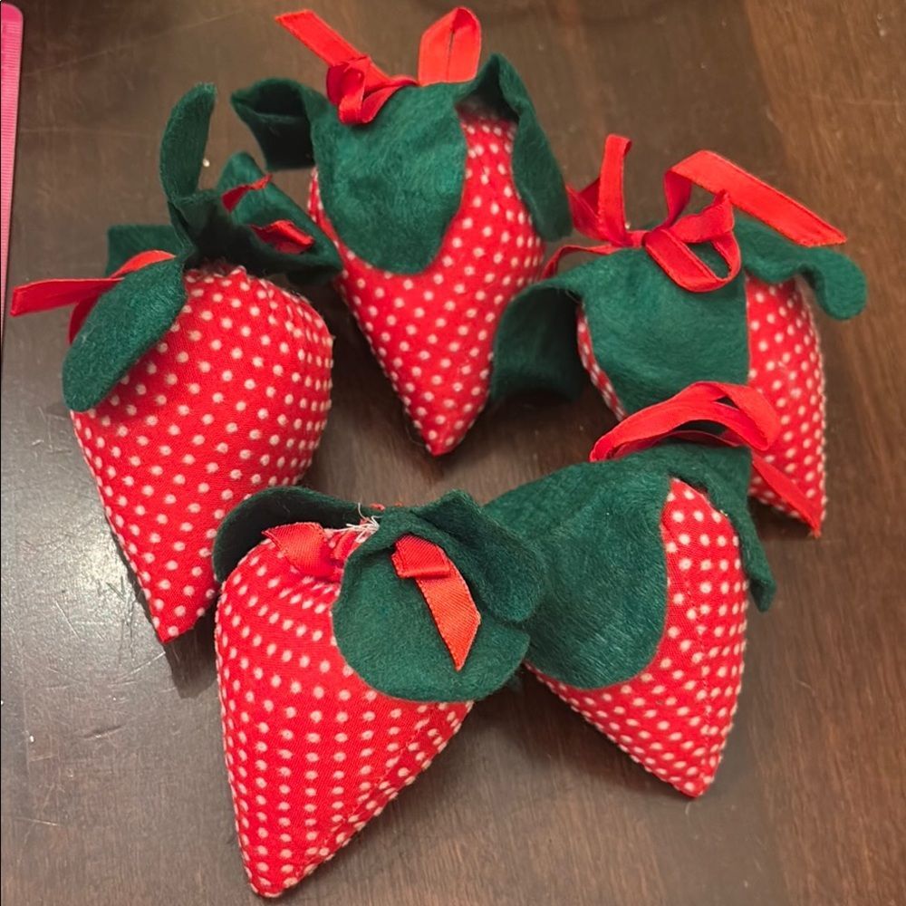 5 Handmade fabric Strawberry Polka Dot Decor Set